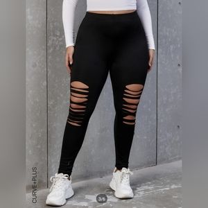 New Shein Curve Black Cut Out Leggins Size 2XL